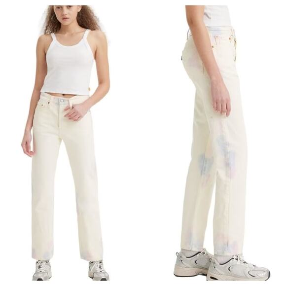 NEW Levi’s 501 Jeans High Rise Straight Leg White Tie-Dye Button Fly Womens 28 - Picture 2 of 7